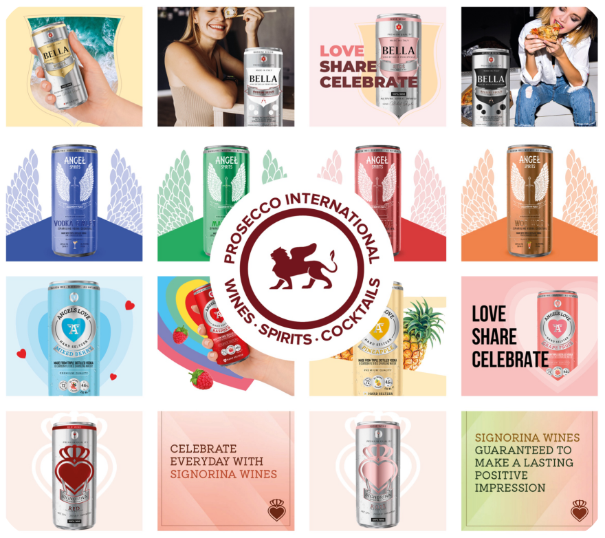 Heben Sie sich mit unseren herausragenden Prosecco-Marken hervor – Bella Principessa, Signorina und Bella Vino. Entdecken Sie weitere bekannte Marken wie Angel Spirits Vodka und Angels Love Hard Seltzer auf Prosecco.com