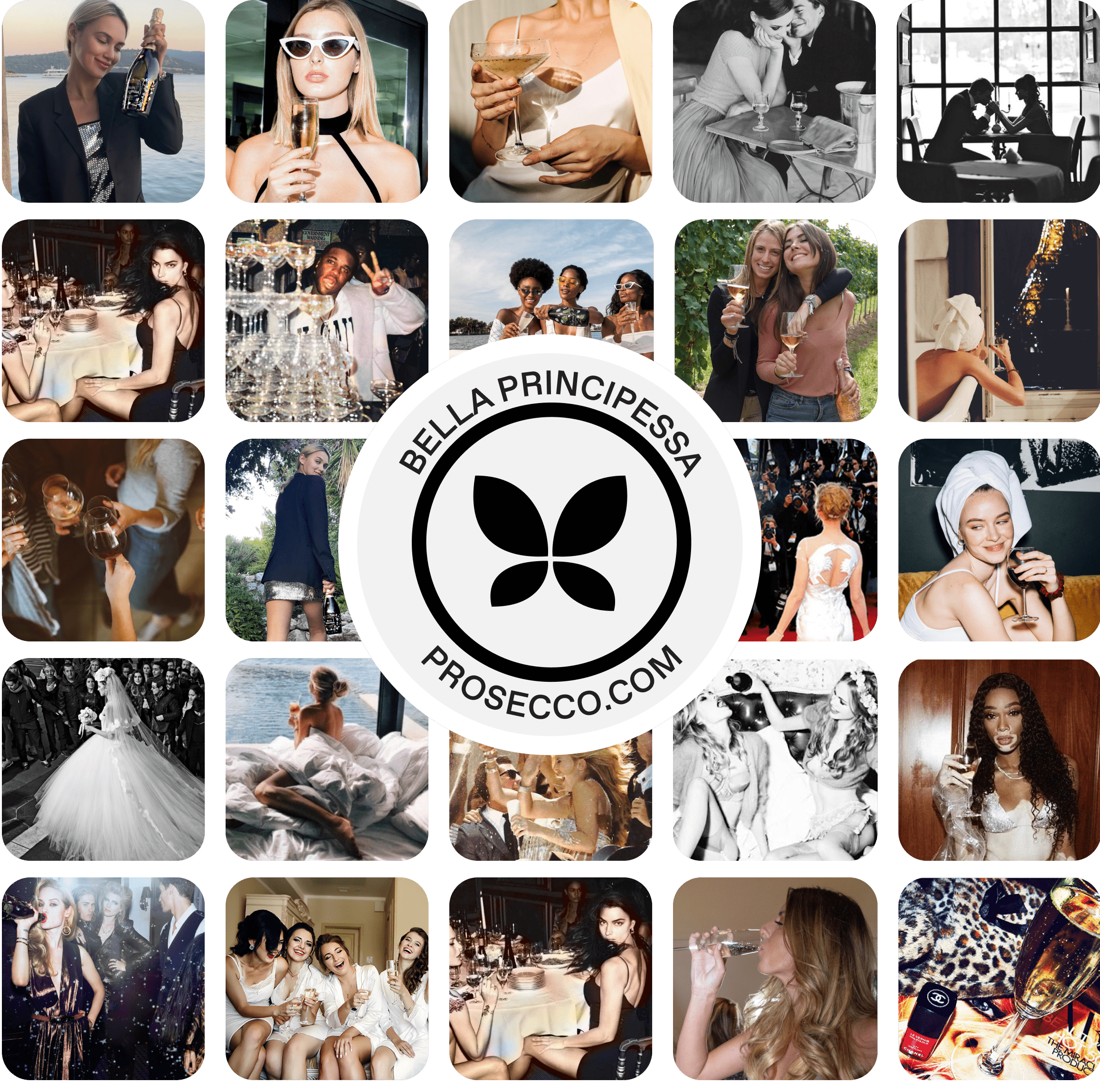 Celebrazione della National Prosecco Week che mostra le collaborazioni di influencer sui social media di Bella Principessa Premium Prosecco a Londra, Miami e Monaco.